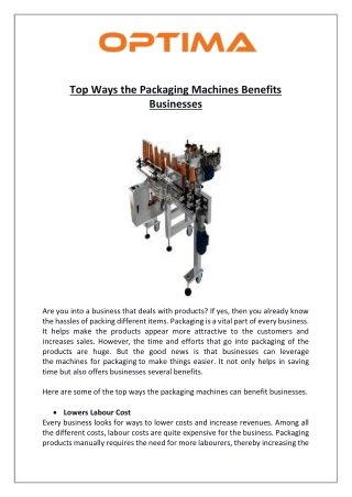 Top Ways the Packaging Machines Benefits Businesses