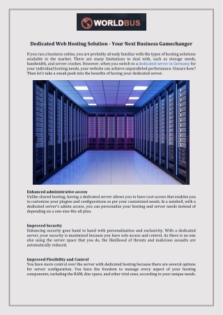 Dedicated Web Hosting Solution - Your Next Business Gamechanger