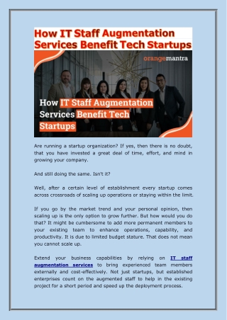 How IT Staff Augmentation Services Benefit Tech Startups