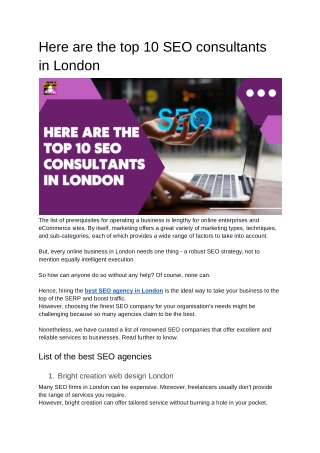 Here are the top 10 SEO consultants in London