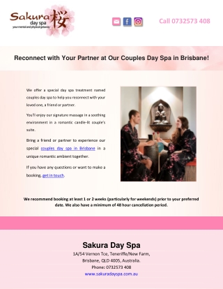 Reconnect with Your Partner at Our Couples Day Spa in Brisbane!