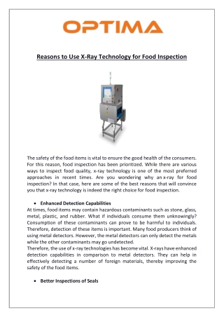 Reasons to Use X-Ray Technology for Food Inspection