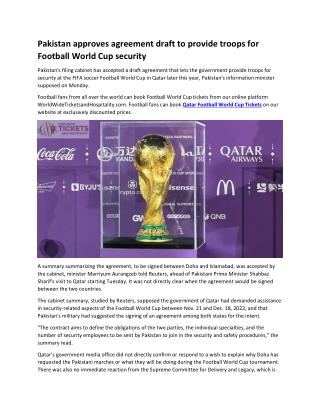 Pakistan approves agreement draft to provide troops for Football World Cup security