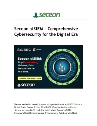 Seceon aiSIEM - Comprehensive Cybersecurity for the Digital Era - Seceon