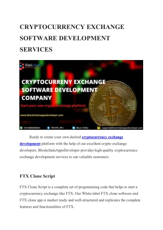 CRYPTOCURRENCY EXCHANGE SOFTWARE DEVELOPMENT SERVICES