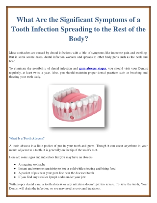 What Are the Significant Symptoms of a Tooth Infection Spreading to the Rest of