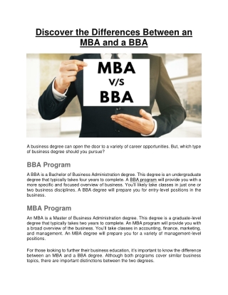 Discover the Differences Between an MBA and a BBA