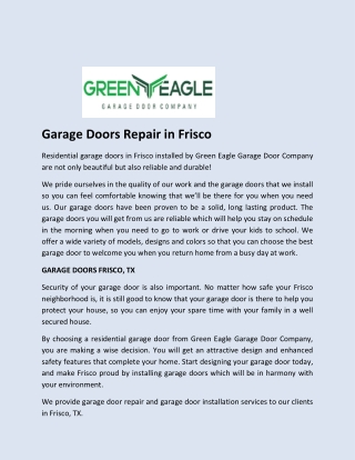 Garage Doors Repair in Frisco - Green Eagle Garage Door Company
