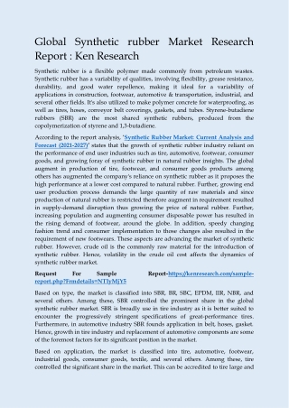 Synthetic Rubber Market Current Analysis and Forecast (2021-2027)