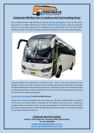 Corporate Minibus Hire in Sydney and Surrounding Areas