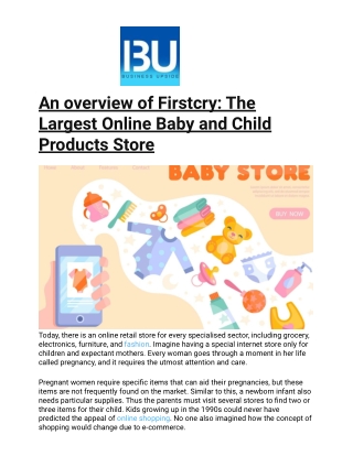 An overview of Firstcry_ The Largest Online Baby and Child Products Store