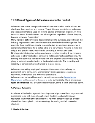 11 Different Types of Adhesives use in the market