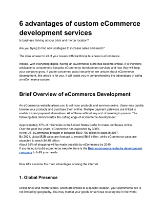 6 advantages of custom eCommerce development services