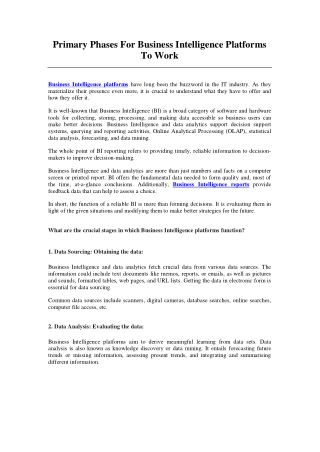 Primary Phases For Business Intelligence Platforms To Work