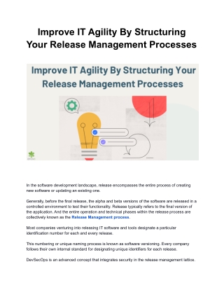 Improve IT Agility By Structuring Your Release Management Processes
