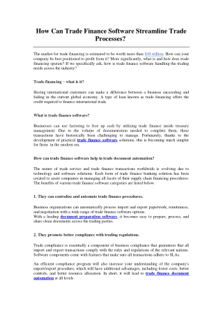 How Can Trade Finance Software Streamline Trade Processes