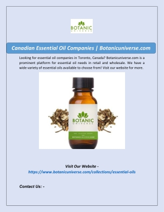 Canadian Essential Oil Companies  Botanicuniverse.com