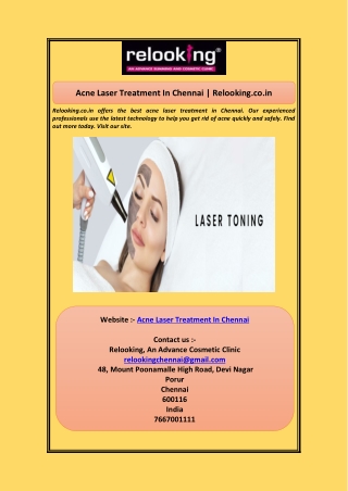 Acne Laser Treatment In Chennai  Relooking.co.in