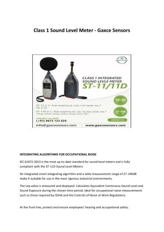 Class 1 Sound Level Meter - Gaxce Sensors