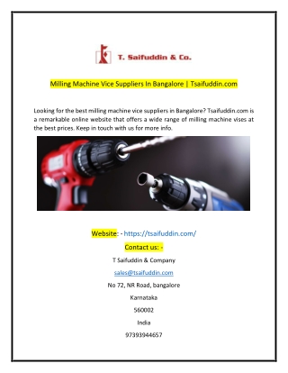 Milling Machine Vice Suppliers In Bangalore  Tsaifuddincom