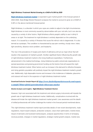 Night Blindness Treatment Market Growing at a CAGR of 6.30 by 2029