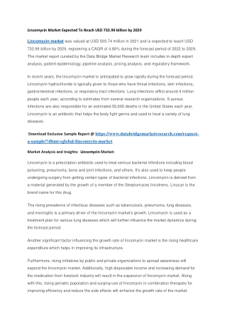Lincomycin Market Expected To Reach USD 732.99 billion by 2029