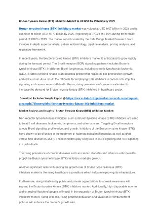Bruton Tyrosine Kinase (BTK) Inhibitors Market to Hit USD 16.79 billion by 2029