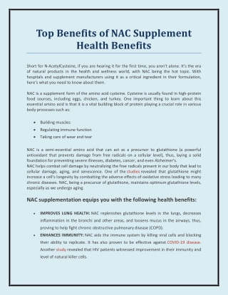Top Benefits of NAC Supplement Health Benefits