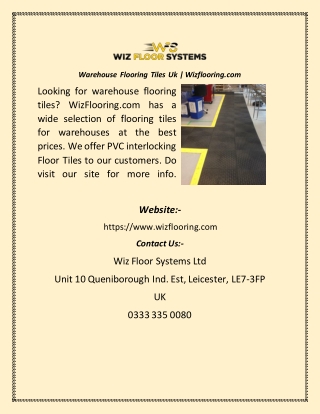 Warehouse Flooring Tiles Uk  Wizflooring