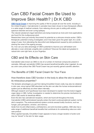 Can CBD Facial Cream Be Used to Improve Skin Health? | Dr.K CBD