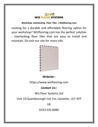 Workshop Interlocking Floor Tiles  Wizflooring