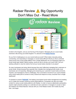 Radaar Review *Don't Regret Not Opening* Read More.