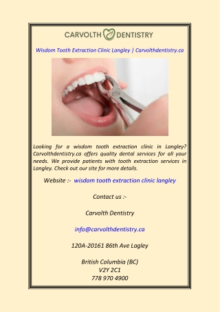 Wisdom Tooth Extraction Clinic Langley  Carvolthdentistry.ca