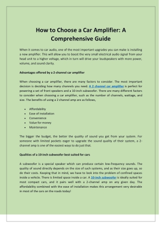 How to Choose a Car Amplifier A Comprehensive Guide