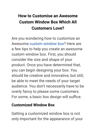 How to Customise an Awesome Custom Window Box Which All Customers Love