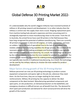 Defense 3D printing | Defense 3D printing Market