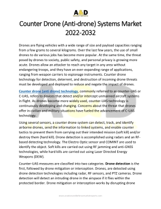 Counter drone systems Market | Anti drone Market Industry | Aviation And Defense