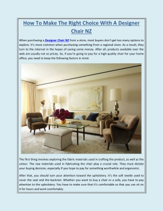 How To Make The Right Choice With A Designer Chair NZ