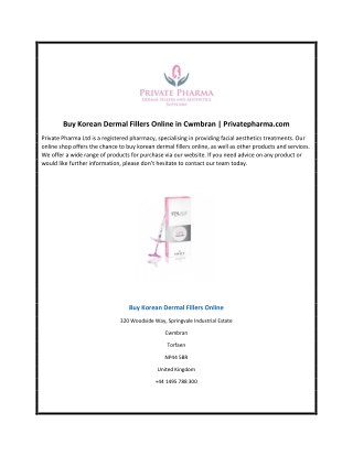 Buy Korean Dermal Fillers Online in Cwmbran | Privatepharma.com