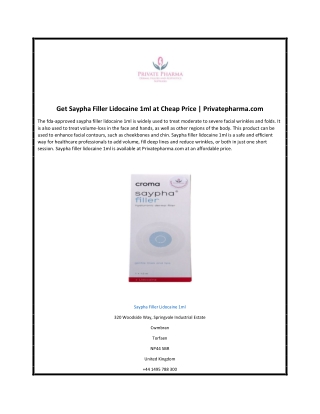Get Saypha Filler Lidocaine 1ml at Cheap Price | Privatepharma.com