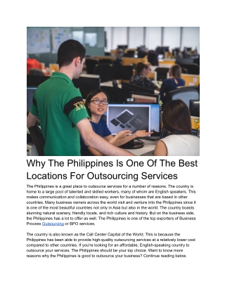 Why The Philippines Is One Of The Best Locations For Outsourcing Services