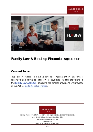 Family Law & Binding Financial Agreement