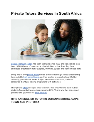 Private Tutors Services In South Africa