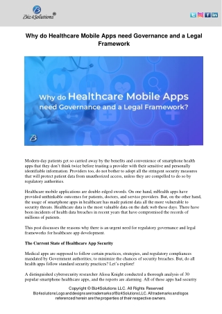 Why do Healthcare Mobile Apps need Governance and a Legal Framework