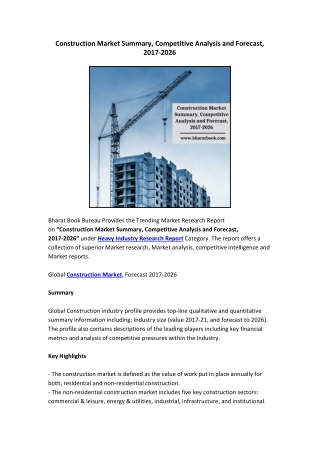Construction Market Summary, Competitive Analysis and Forecast, 2017-2026
