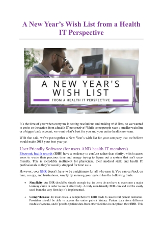 A New Year’s Wish List from a Health IT Perspective