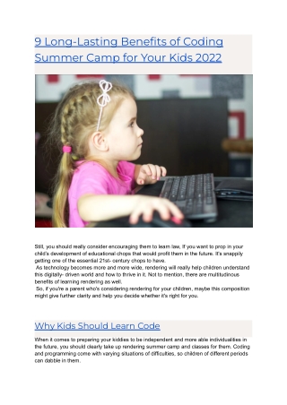 9 Long-Lasting Benefits of Coding Summer Camp for Your Kids 2022