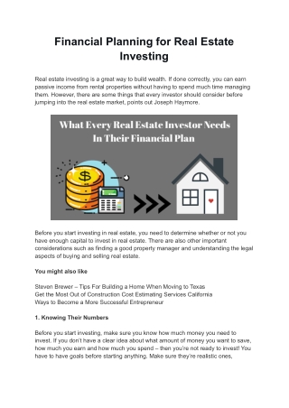 Financial Planning for Real Estate Investing