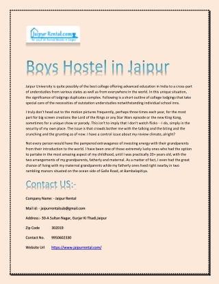 Boys Hostel in Jaipur