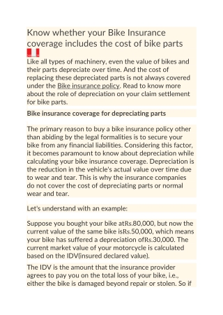 Know whether your Bike Insurance coverage includes the cost of bike parts
